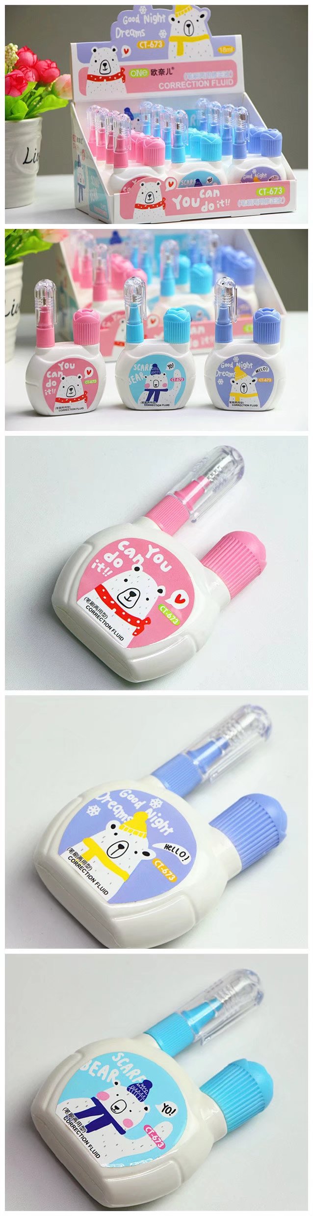 New Cartoon Cute Fresh Pattern Korean Stationery Environmental Protection Steel Head Quick-Drying Correction Fluid Dual-Use Correction Correction Fluid New Cartoon Cute Fresh Pattern Korean Stationery Environmental Protection Steel Head Quick-Drying Correction Fluid Dual-Use Correction Correction Fluid