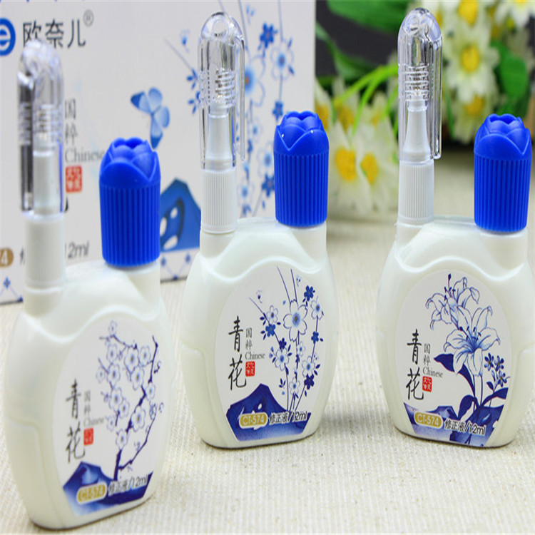 New Cartoon Cute Fresh Pattern Korean Stationery Environmental Protection Steel Head Quick-Drying Correction Fluid Dual-Use Correction Correction Fluid