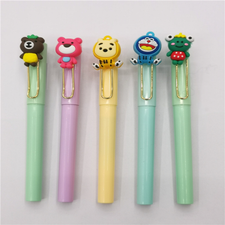 Creative Korean Stationery Press Gel Pen Cute Girl Insert Cartoon Signature Pen Acrylic Bullet Ball Pen