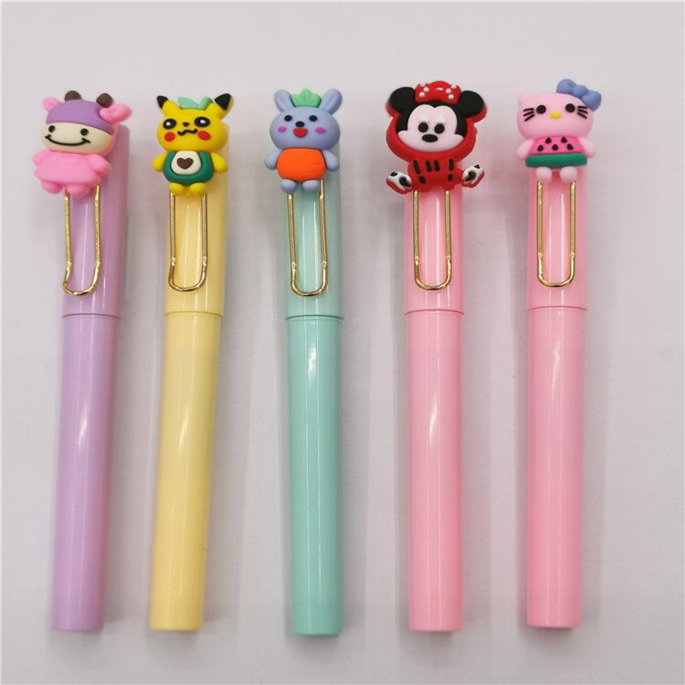 Creative Korean Stationery Press Gel Pen Cute Girl Insert Cartoon Signature Pen Acrylic Bullet Ball Pen