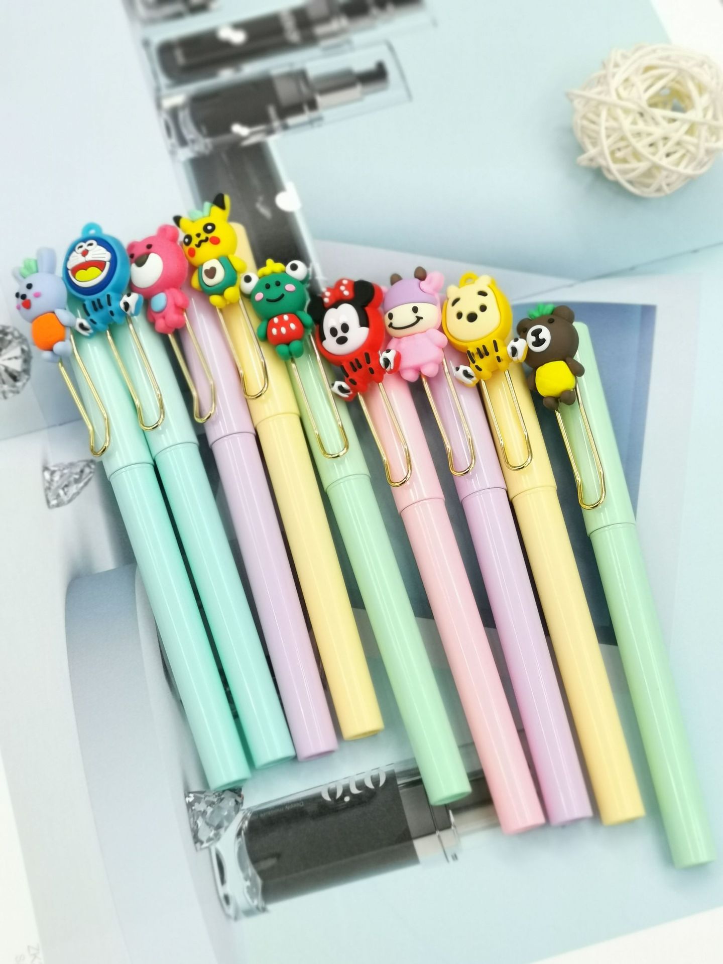 Creative Korean Stationery Press Gel Pen Cute Girl Insert Cartoon Signature Pen Acrylic Bullet Ball Pen