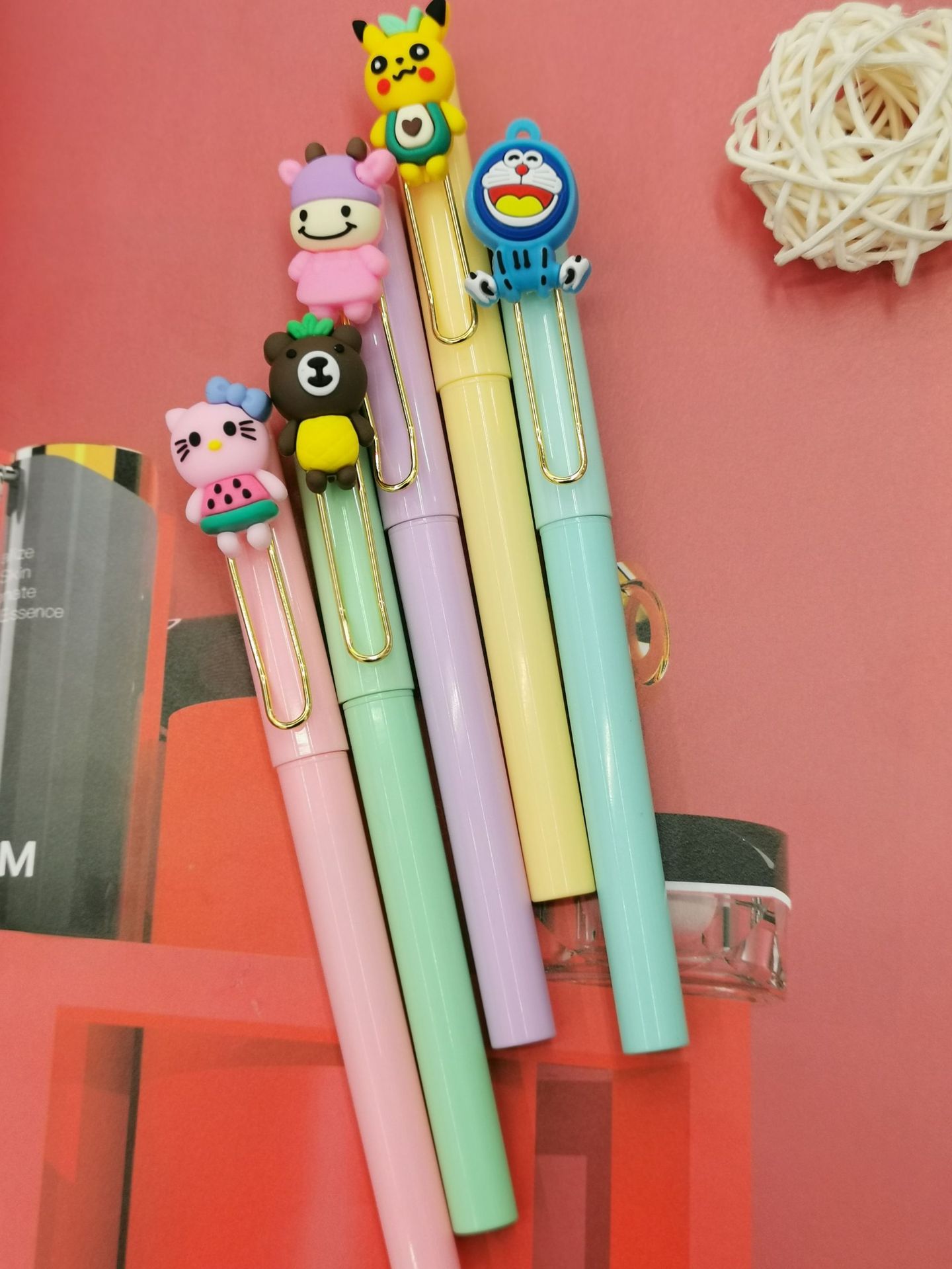 Creative Korean Stationery Press Gel Pen Cute Girl Insert Cartoon Signature Pen Acrylic Bullet Ball Pen