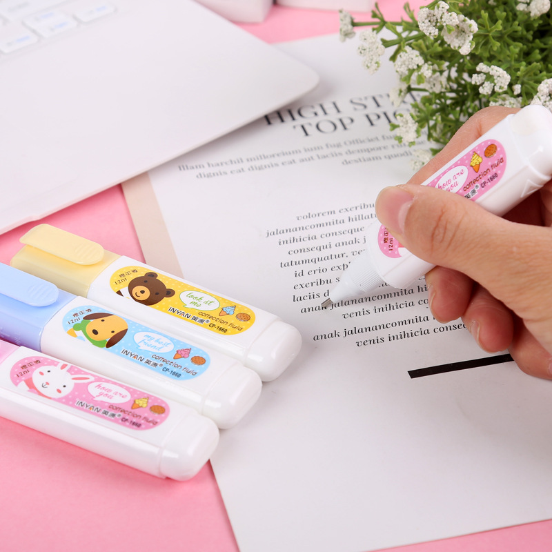 Yingyuan Environmental Protection Correction Fluid Cartoon Pen Steel Head Correction Fluid Creative Student Cute Stationery Correction Fluid Wholesale
