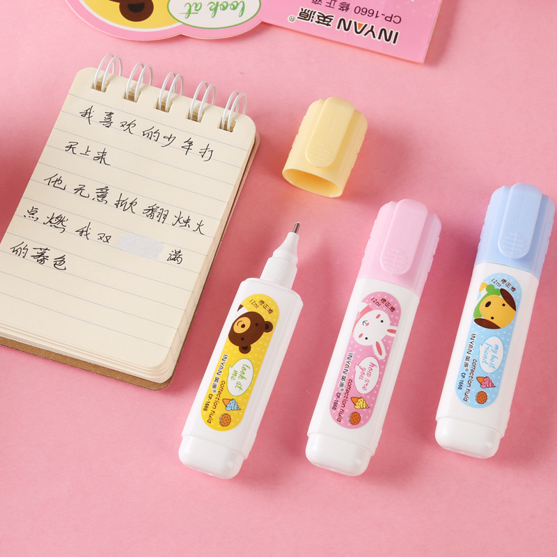 Yingyuan Environmental Protection Correction Fluid Cartoon Pen Steel Head Correction Fluid Creative Student Cute Stationery Correction Fluid Wholesale