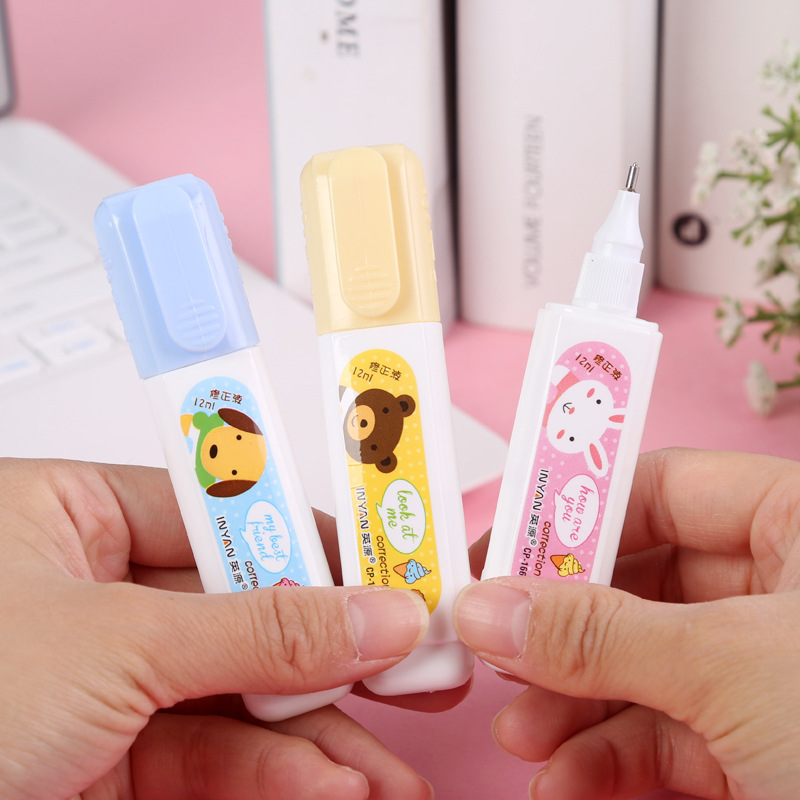 Yingyuan Environmental Protection Correction Fluid Cartoon Pen Steel Head Correction Fluid Creative Student Cute Stationery Correction Fluid Wholesale