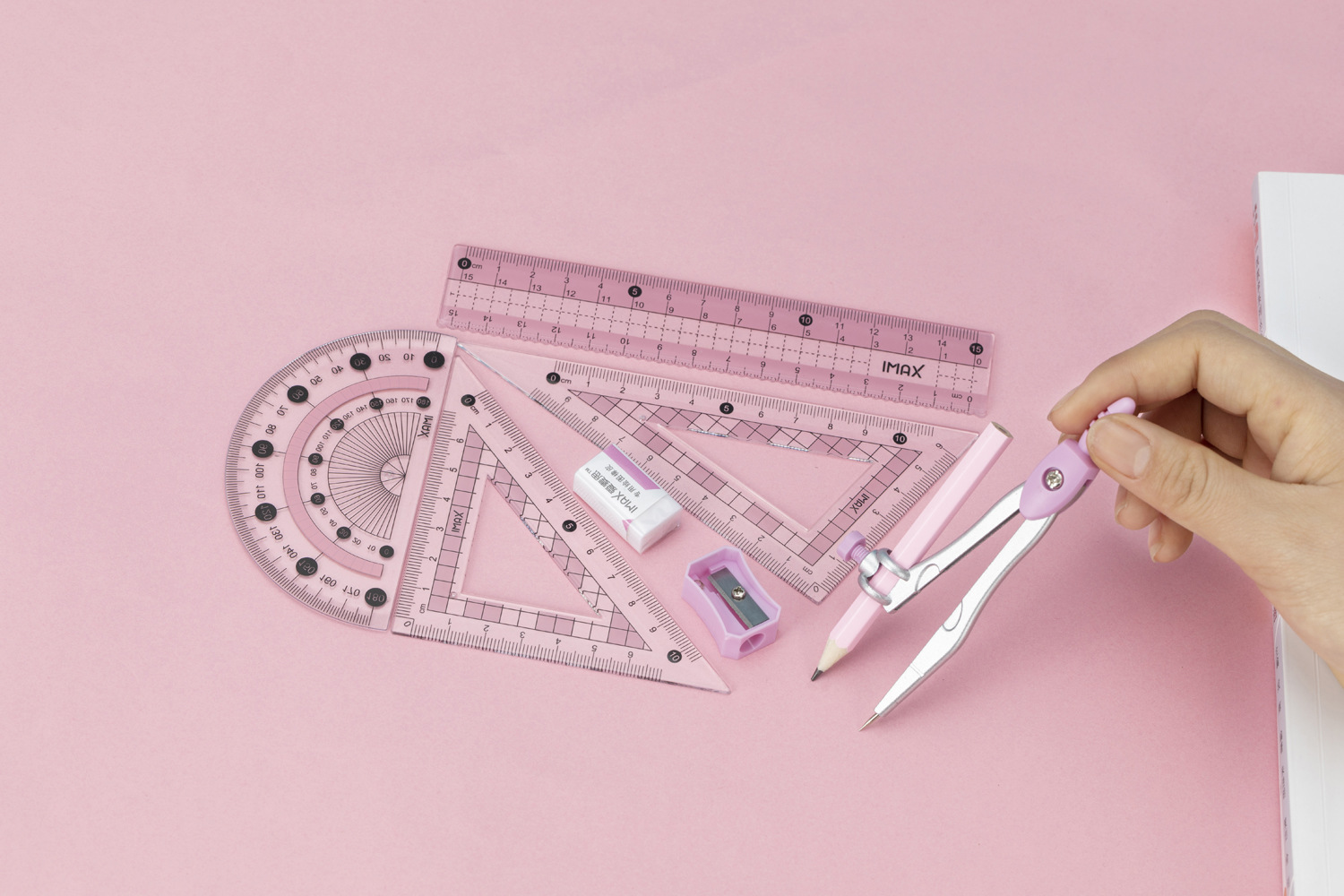High-End Fashion Blue Pink Iron Box Compasses Ruler Set, Standard Student Exam Compasses Ruler Math Set,