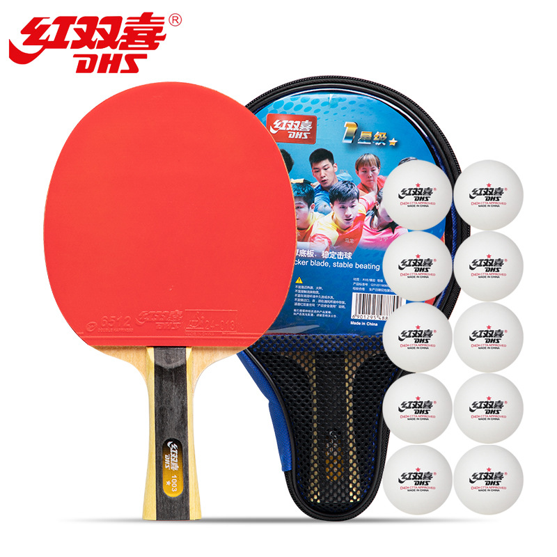 RED DOUBLE HAPPINESS Table Tennis Rackets Double Shot Four-Star Beginner Table Tennis Ball Pen-Hold Grip Hand-Shake Grip Single Shot Children Student Professional Grade
