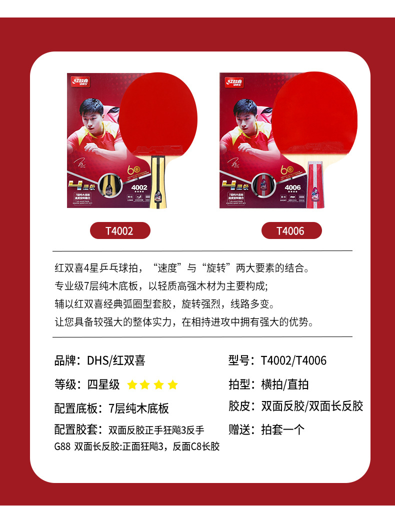 RED DOUBLE HAPPINESS Table Tennis Rackets Double Shot Four-Star Beginner Table Tennis Ball Pen-Hold Grip Hand-Shake Grip Single Shot Children Student Professional Grade RED DOUBLE HAPPINESS Table Tennis Rackets Double Shot Four-Star Beginner Table Tennis Ball Pen-Hold Grip Hand-Shake Grip Single Shot Children Student Professional Grade