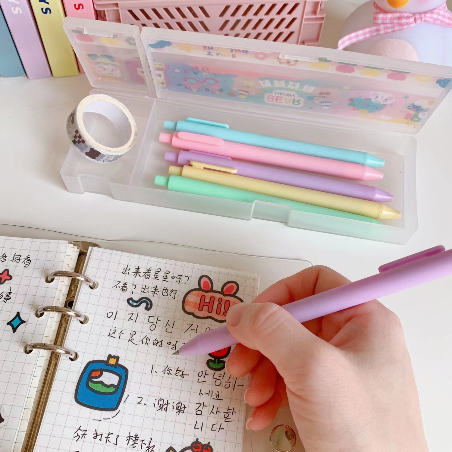 INS Macaron Color Pressing Pen Black Gel Pen Student School Gifts 0.5mm Quick-Drying Ball Pen Office Stationery