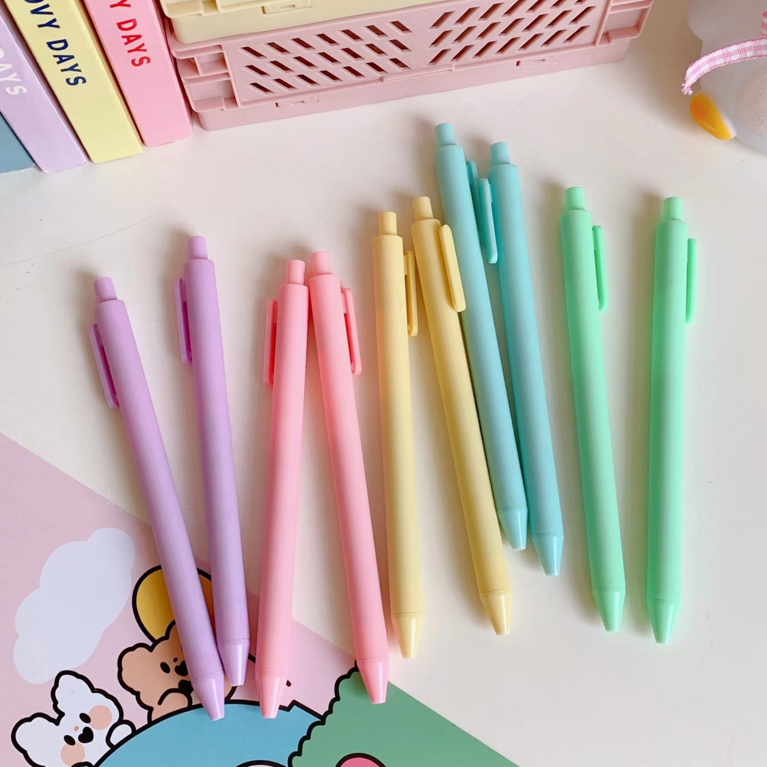 INS Macaron Color Pressing Pen Black Gel Pen Student School Gifts 0.5mm Quick-Drying Ball Pen Office Stationery