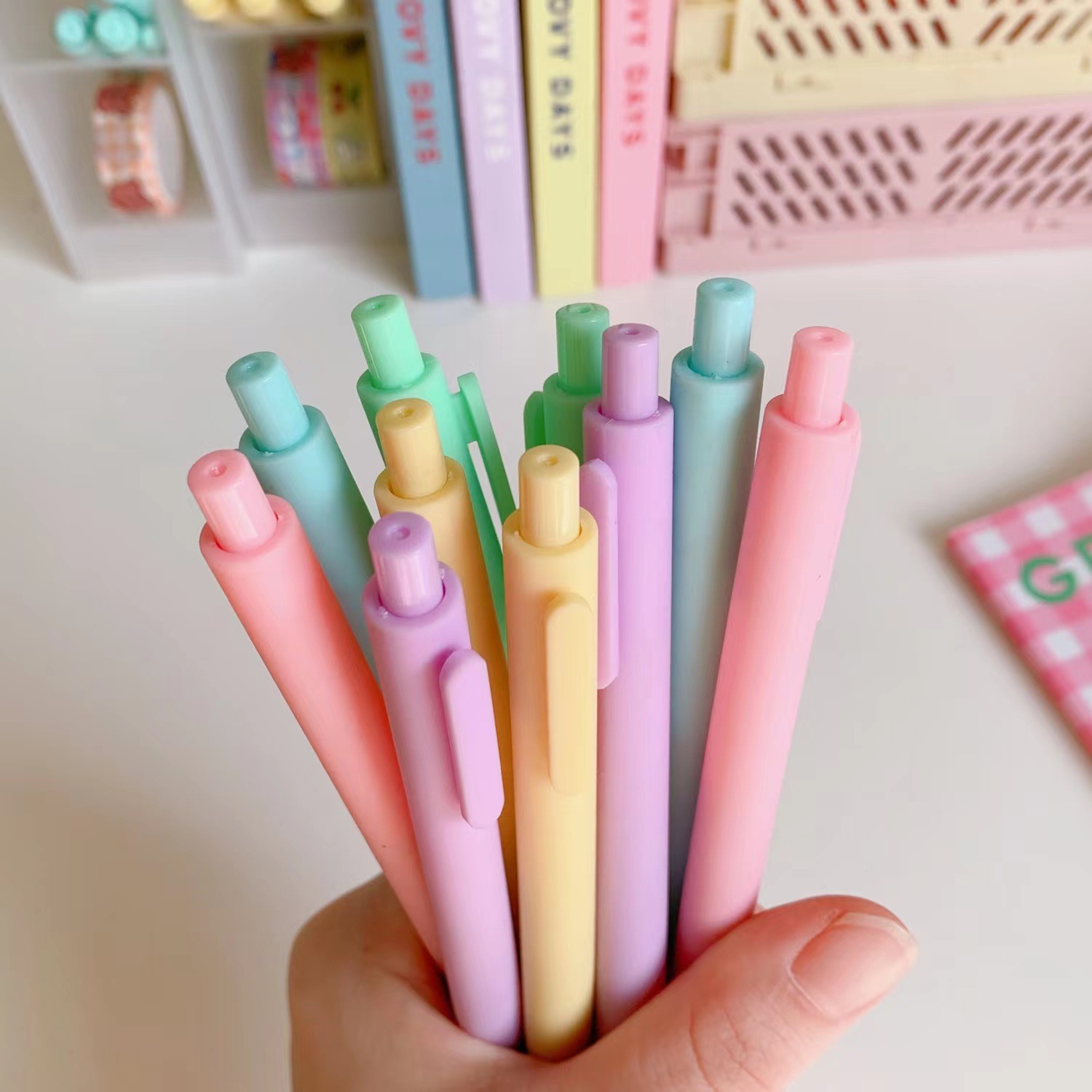 INS Macaron Color Pressing Pen Black Gel Pen Student School Gifts 0.5mm Quick-Drying Ball Pen Office Stationery