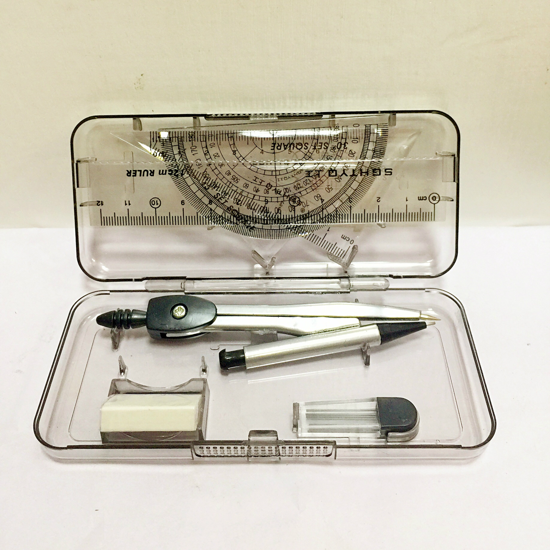 Wholesale Student with Ruler Sets Rubber 7-Piece Set Compasses Student Drawing Measuring Examination Exclusive Compasses Set