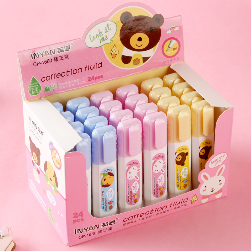 Yingyuan Environmental Protection Correction Fluid Cartoon Pen Steel Head Correction Fluid Creative Student Cute Stationery Correction Fluid Wholesale