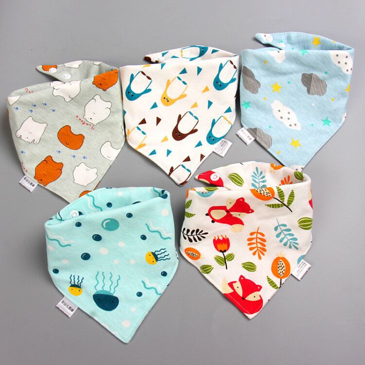 Baby Bib Baby Triangular Binder Cotton Double-Layer Snap Button Waterproof Newborn Bib Children's Scarf Spring