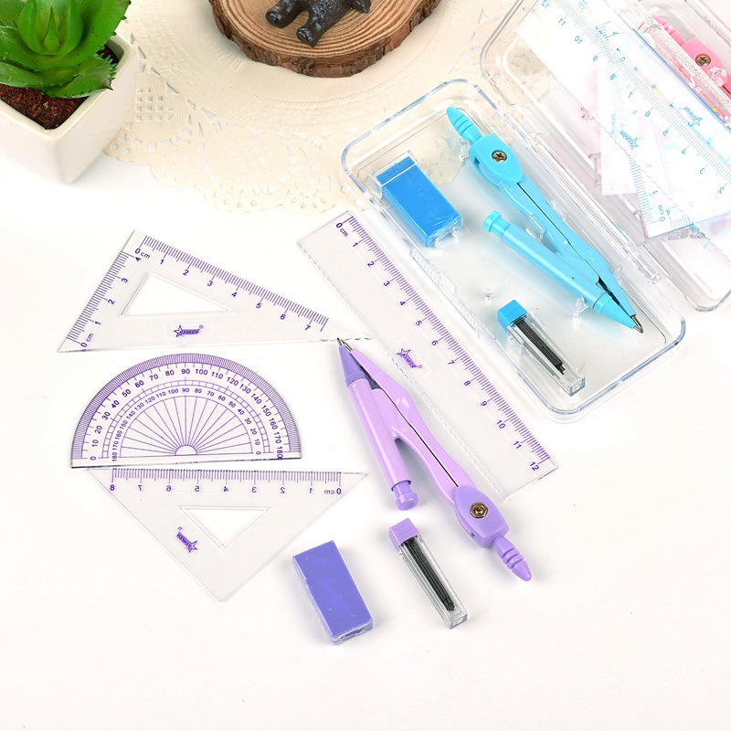 Classic 9008 Compasses Ruler Set Fresh Student Studying Stationery Supplies Drawing Measuring Ruler Compasses