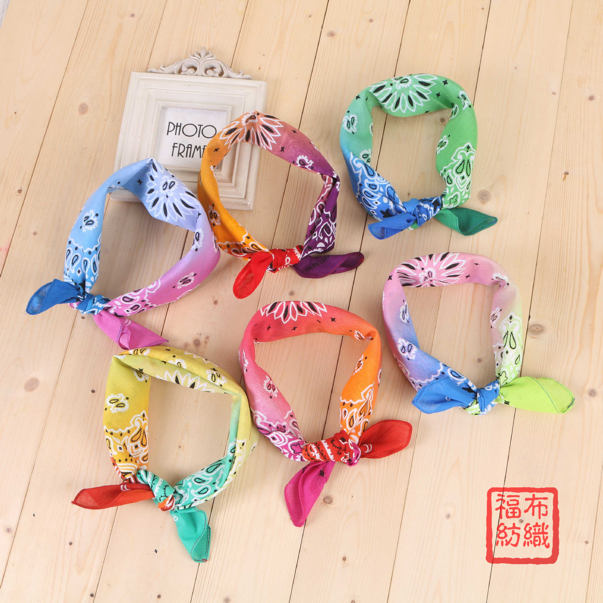 55cm Paisley Gradient Printing Scarf Square Cotton Outdoor Sports Cycling Headscarf Triangular Binder Customizable