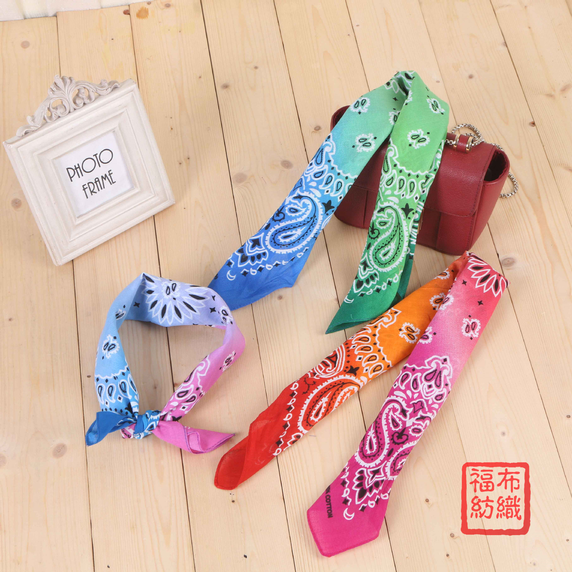 55cm Paisley Gradient Printing Scarf Square Cotton Outdoor Sports Cycling Headscarf Triangular Binder Customizable