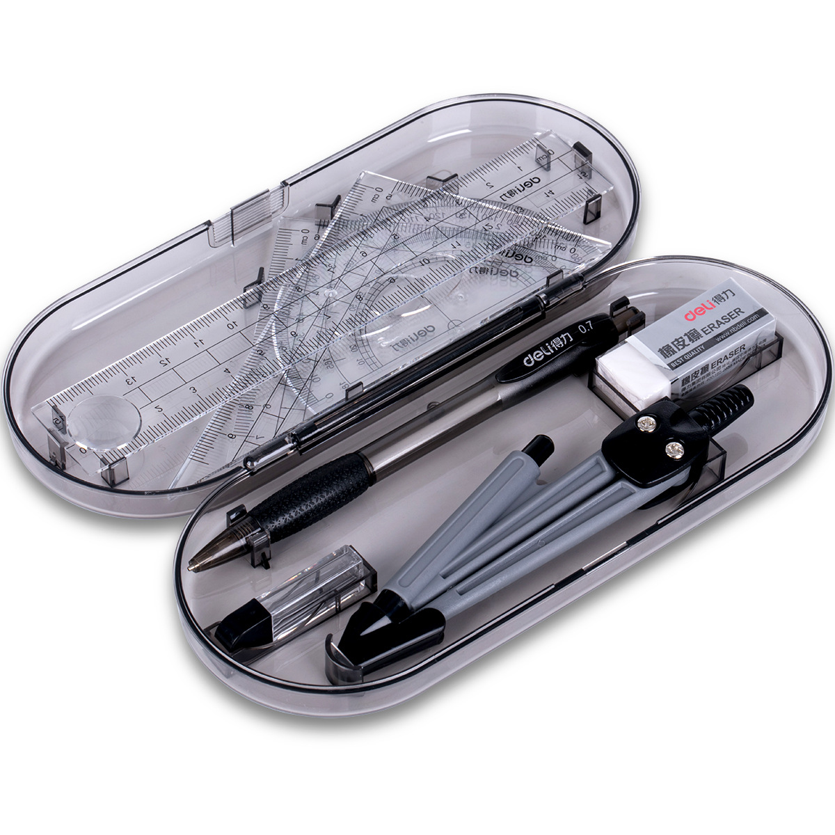 Deli 9591 Compasses Set Student Drawing Set Ruler Set Square Protractor Automatic Stationery