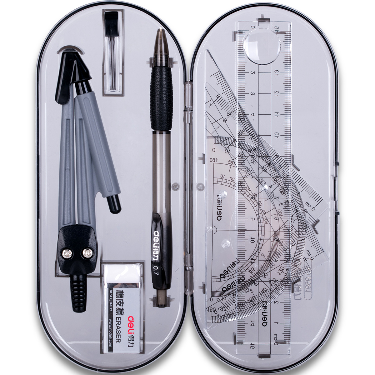 Deli 9591 Compasses Set Student Drawing Set Ruler Set Square Protractor Automatic Stationery