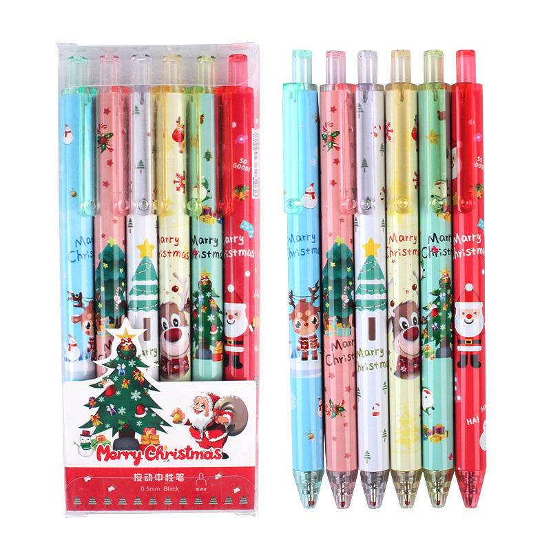 Cartoon Creative 6 PCs Boxed Gel Pen Ins Cute Black Pressing Pen Primary School Student School Supplies Ball Pen Wholesale