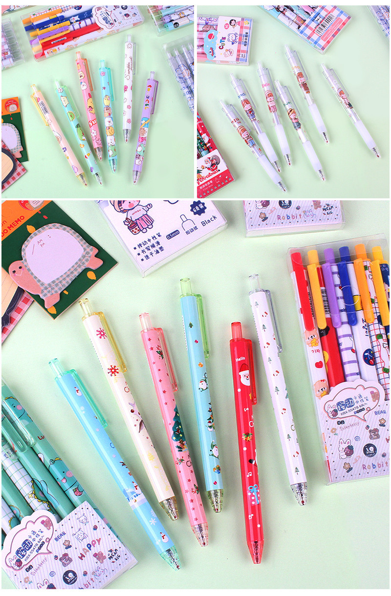 Cartoon Creative 6 PCs Boxed Gel Pen Ins Cute Black Pressing Pen Primary School Student School Supplies Ball Pen Wholesale Cartoon Creative 6 PCs Boxed Gel Pen Ins Cute Black Pressing Pen Primary School Student School Supplies Ball Pen Wholesale