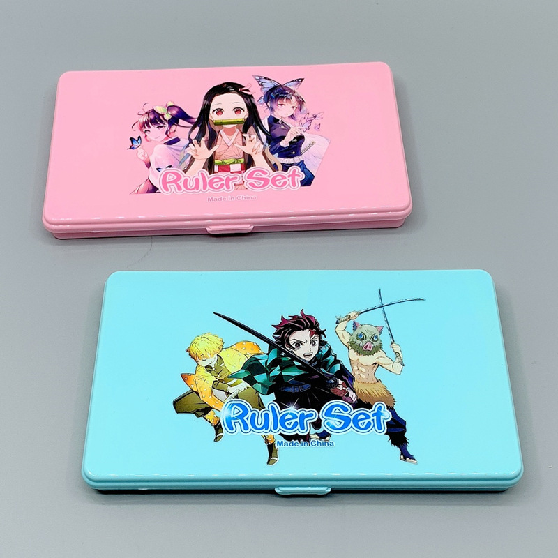 Anime Peripheral Cartoon Student Drawing Stationery Ruler Set Combination Kimetsu No Yaiba Compasses Ruler Set