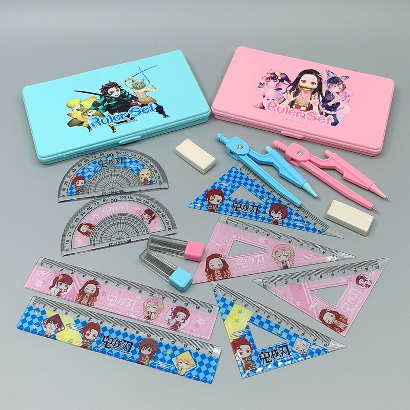 Anime Peripheral Cartoon Student Drawing Stationery Ruler Set Combination Kimetsu No Yaiba Compasses Ruler Set Anime Peripheral Cartoon Student Drawing Stationery Ruler Set Combination Kimetsu No Yaiba Compasses Ruler Set