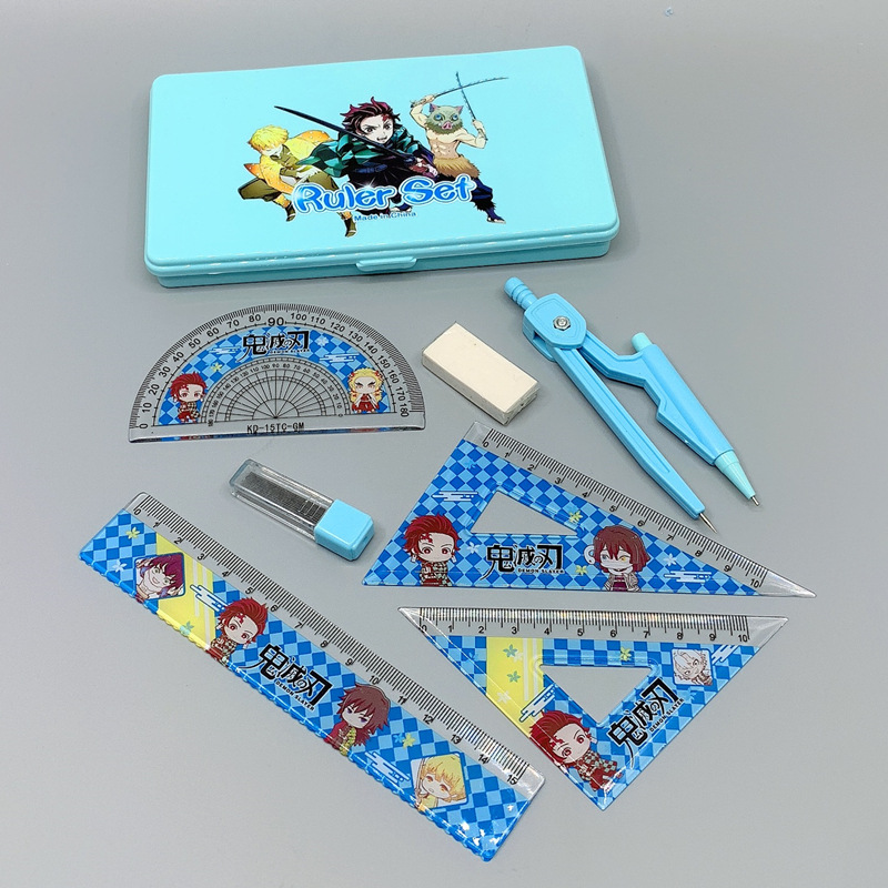 Anime Peripheral Cartoon Student Drawing Stationery Ruler Set Combination Kimetsu No Yaiba Compasses Ruler Set Anime Peripheral Cartoon Student Drawing Stationery Ruler Set Combination Kimetsu No Yaiba Compasses Ruler Set