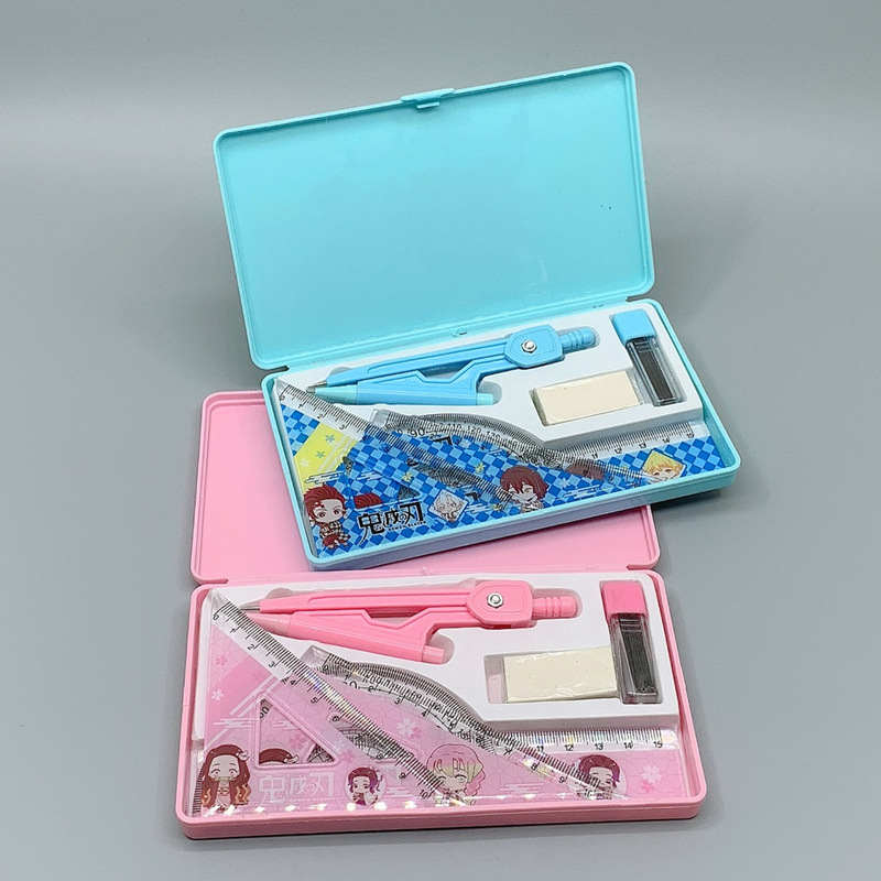 Anime Peripheral Cartoon Student Drawing Stationery Ruler Set Combination Kimetsu No Yaiba Compasses Ruler Set Anime Peripheral Cartoon Student Drawing Stationery Ruler Set Combination Kimetsu No Yaiba Compasses Ruler Set