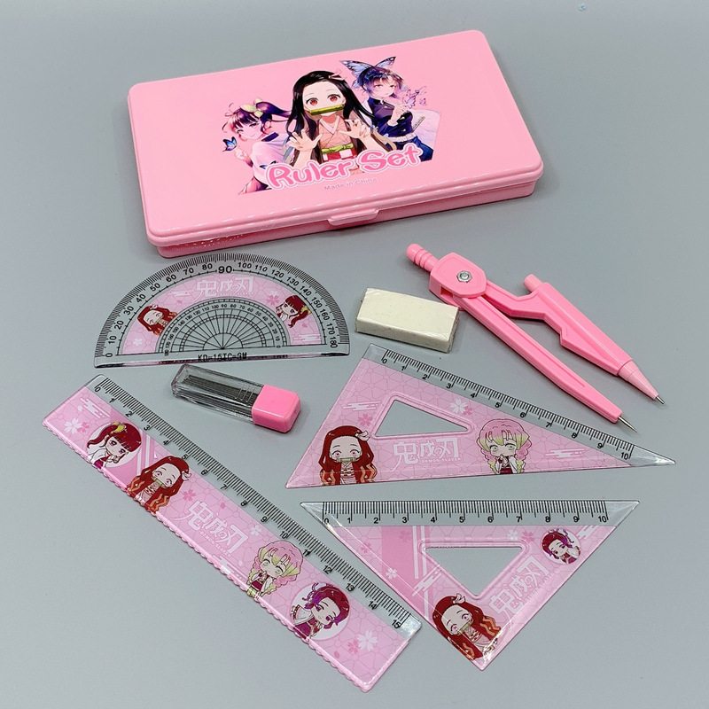 Anime Peripheral Cartoon Student Drawing Stationery Ruler Set Combination Kimetsu No Yaiba Compasses Ruler Set Anime Peripheral Cartoon Student Drawing Stationery Ruler Set Combination Kimetsu No Yaiba Compasses Ruler Set