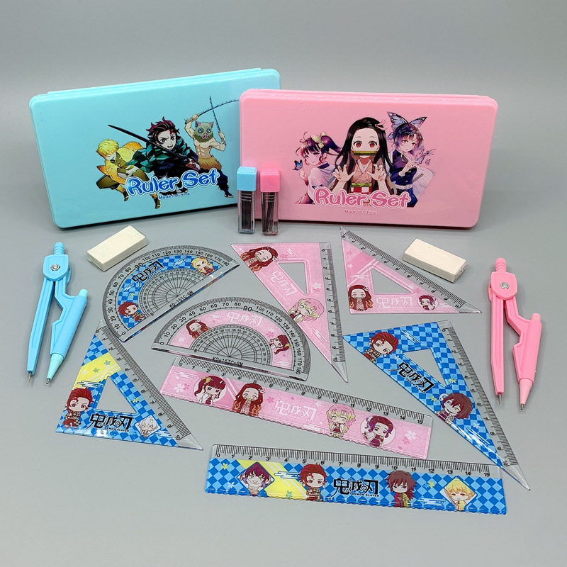 Anime Peripheral Cartoon Student Drawing Stationery Ruler Set Combination Kimetsu No Yaiba Compasses Ruler Set Anime Peripheral Cartoon Student Drawing Stationery Ruler Set Combination Kimetsu No Yaiba Compasses Ruler Set
