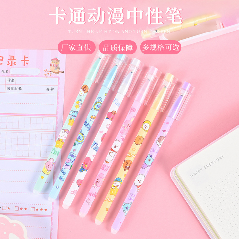 New Straight Gel Pen Wholesale Cartoon Cartoon Cute Signature Pen Ball Pen Factory Direct Supply Student Gel Pen
