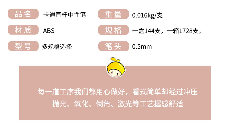 New Straight Gel Pen Wholesale Cartoon Cartoon Cute Signature Pen Ball Pen Factory Direct Supply Student Gel Pen