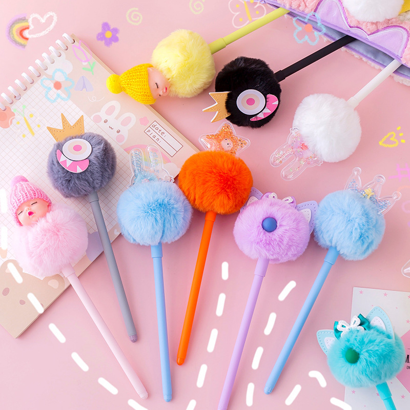 Internet Hot Girlish Creative Fur Ball Pen Nice Pen Cute Super Cute Black Pen Gel Pen Student Stationery Supplies