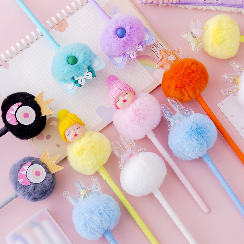 Internet Hot Girlish Creative Fur Ball Pen Nice Pen Cute Super Cute Black Pen Gel Pen Student Stationery Supplies
