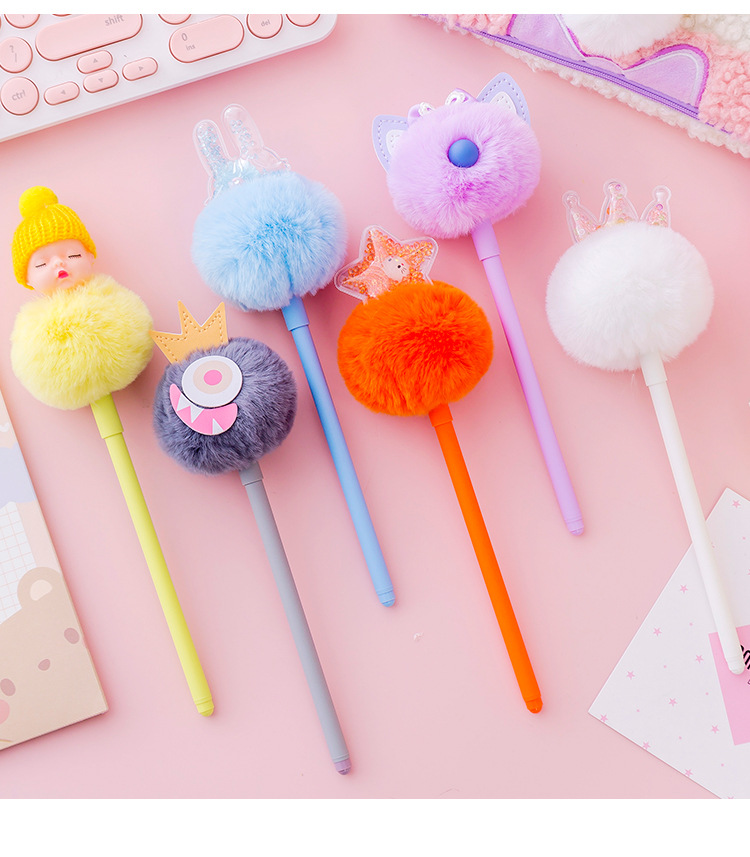 Internet Hot Girlish Creative Fur Ball Pen Nice Pen Cute Super Cute Black Pen Gel Pen Student Stationery Supplies