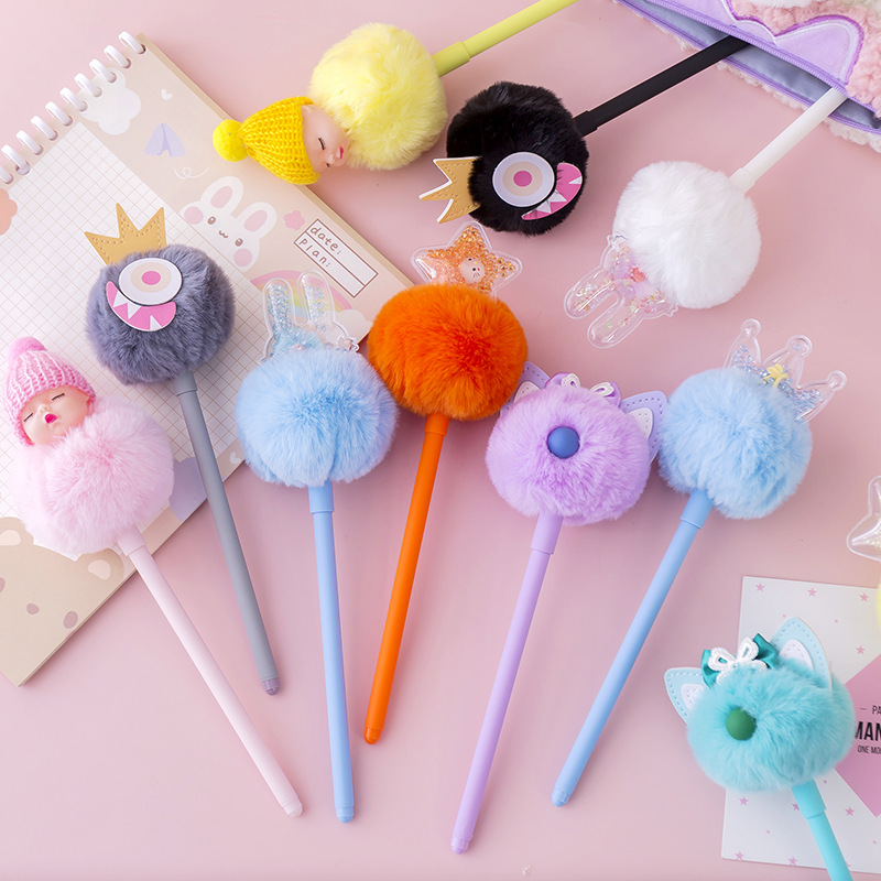 Internet Hot Girlish Creative Fur Ball Pen Nice Pen Cute Super Cute Black Pen Gel Pen Student Stationery Supplies