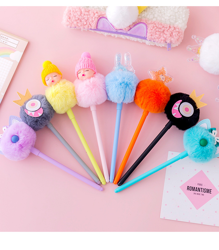 Internet Hot Girlish Creative Fur Ball Pen Nice Pen Cute Super Cute Black Pen Gel Pen Student Stationery Supplies