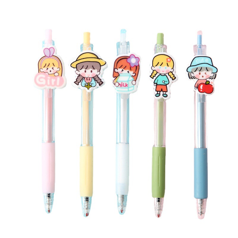 Cartoon Patch Pressing Pen Set Cute Girl Beating 5 Pack Gel Pen Student Writing Signature Ball Pen