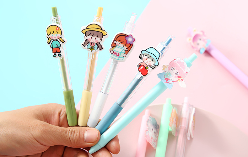 Cartoon Patch Pressing Pen Set Cute Girl Beating 5 Pack Gel Pen Student Writing Signature Ball Pen Cartoon Patch Pressing Pen Set Cute Girl Beating 5 Pack Gel Pen Student Writing Signature Ball Pen
