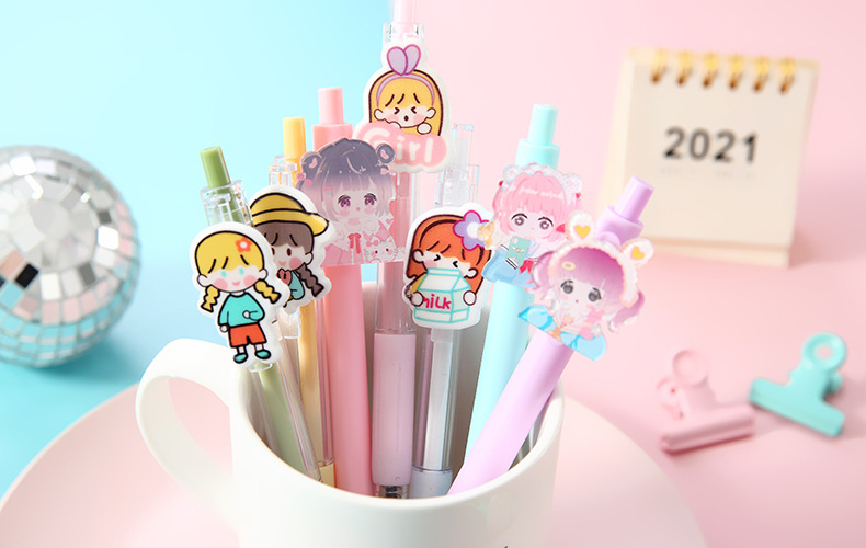Cartoon Patch Pressing Pen Set Cute Girl Beating 5 Pack Gel Pen Student Writing Signature Ball Pen Cartoon Patch Pressing Pen Set Cute Girl Beating 5 Pack Gel Pen Student Writing Signature Ball Pen