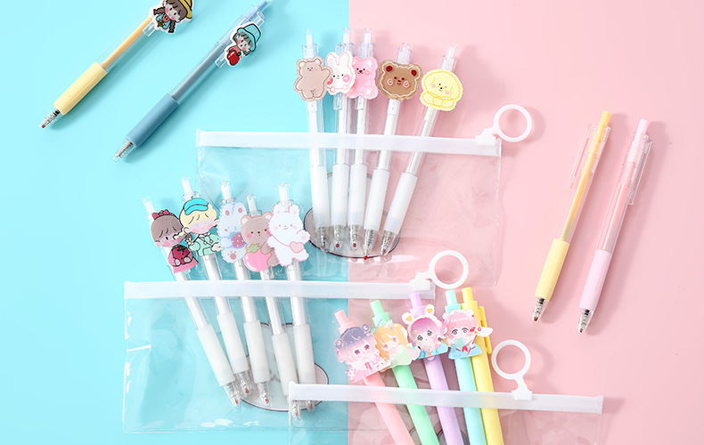 Cartoon Patch Pressing Pen Set Cute Girl Beating 5 Pack Gel Pen Student Writing Signature Ball Pen Cartoon Patch Pressing Pen Set Cute Girl Beating 5 Pack Gel Pen Student Writing Signature Ball Pen