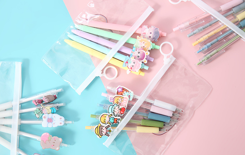 Cartoon Patch Pressing Pen Set Cute Girl Beating 5 Pack Gel Pen Student Writing Signature Ball Pen Cartoon Patch Pressing Pen Set Cute Girl Beating 5 Pack Gel Pen Student Writing Signature Ball Pen