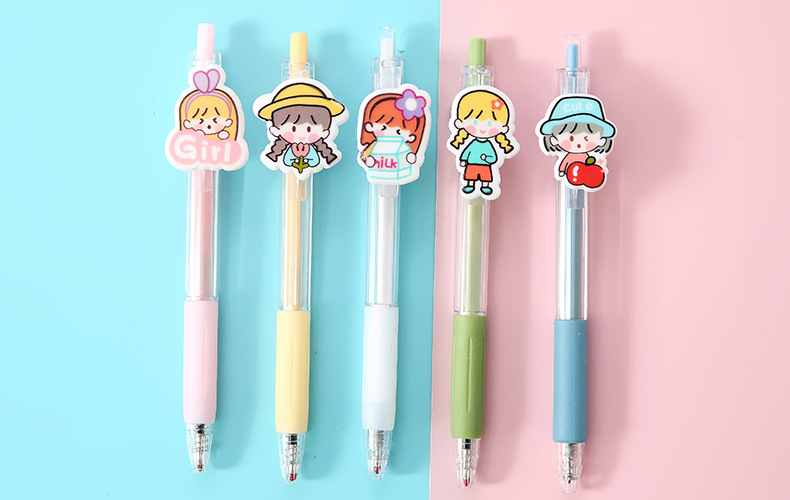 Cartoon Patch Pressing Pen Set Cute Girl Beating 5 Pack Gel Pen Student Writing Signature Ball Pen Cartoon Patch Pressing Pen Set Cute Girl Beating 5 Pack Gel Pen Student Writing Signature Ball Pen