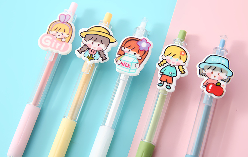 Cartoon Patch Pressing Pen Set Cute Girl Beating 5 Pack Gel Pen Student Writing Signature Ball Pen Cartoon Patch Pressing Pen Set Cute Girl Beating 5 Pack Gel Pen Student Writing Signature Ball Pen