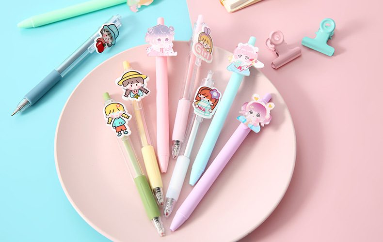 Cartoon Patch Pressing Pen Set Cute Girl Beating 5 Pack Gel Pen Student Writing Signature Ball Pen Cartoon Patch Pressing Pen Set Cute Girl Beating 5 Pack Gel Pen Student Writing Signature Ball Pen