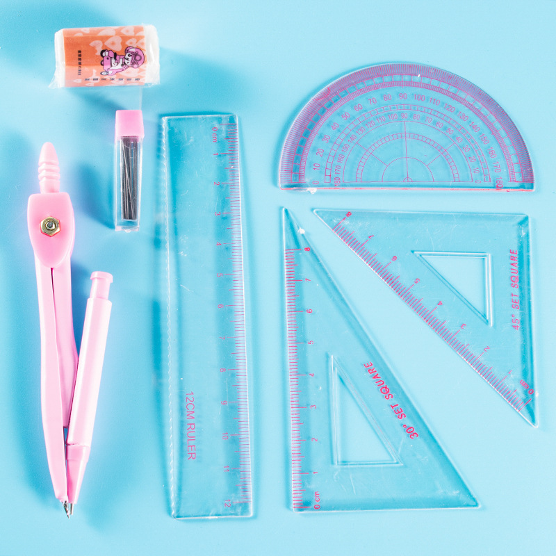 Student Compass Ruler Suit 7 Set Small Fresh Drawing Ruler Compasses Set Wholesale