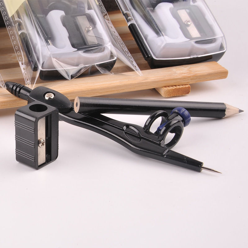 Small Fish Zinc Alloy Compasses 2218 Student Drawing Tools Black Metal with Pencil Pencil Sharpener Set Wholesale