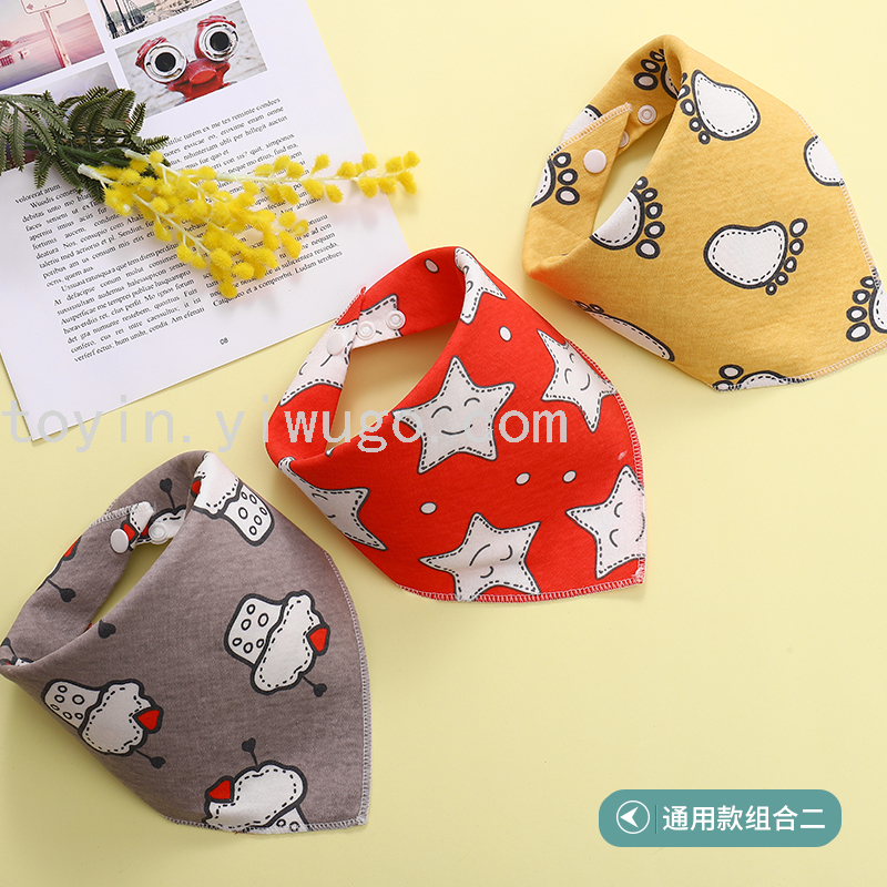 Baby Saliva Towel Triangular Binder Pure Cotton Newborn Baby Child Scarf Scarf Double Snap-Fastener Male and Female Baby Bib Saliva Bib