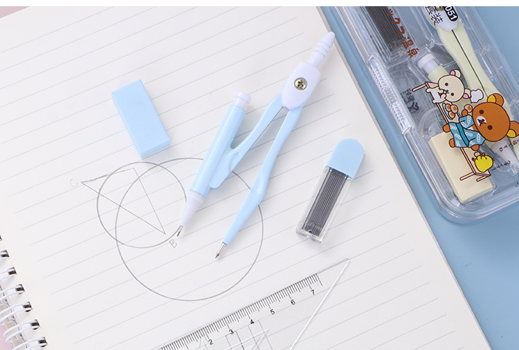 Cartoon Cute Bear Compasses 7-Piece Set Student Professional Drawing Ruler Protractor Mechanical Pencil Lead Wholesale Cartoon Cute Bear Compasses 7-Piece Set Student Professional Drawing Ruler Protractor Mechanical Pencil Lead Wholesale